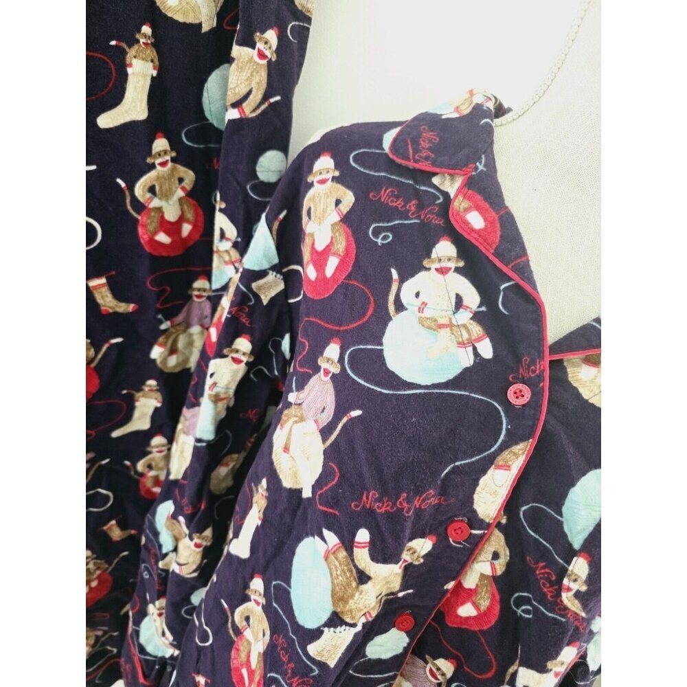 Nick & Nora Monkey Yarn Cotton Purple Flannel Christmas Sleep Pajamas Set XXL 2X - Picture 4 of 9